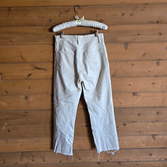 Frame Le Jane Crop Striped High Rise Straight Leg Jean Sand 27 Raw Cuff - Picture 3 of 5